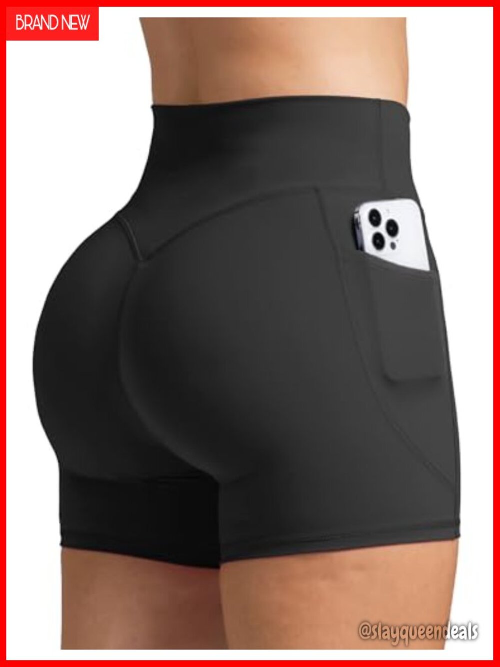 No Front Seam Biker Shorts with Pockets High Waist Compression Gym Yoga